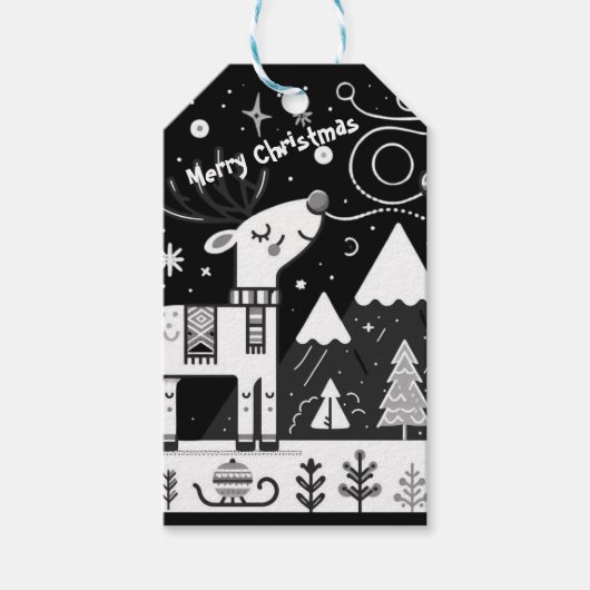 Grappig zwart-wit rendierpatroon cadeaulabel (Voorkant)