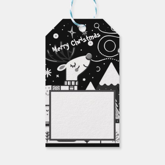 Grappig zwart-wit rendierpatroon cadeaulabel (Achterkant)