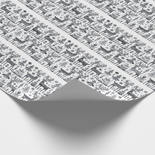 Grappig zwart-wit rendierpatroon cadeaupapier (Hoek)