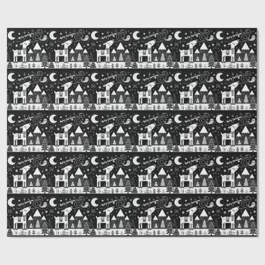 Grappig zwart-wit rendierpatroon cadeaupapier (Vlak)