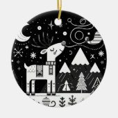 Grappig zwart-wit rendierpatroon keramisch ornament (Voorkant)