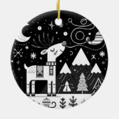 Grappig zwart-wit rendierpatroon keramisch ornament (Achterkant)
