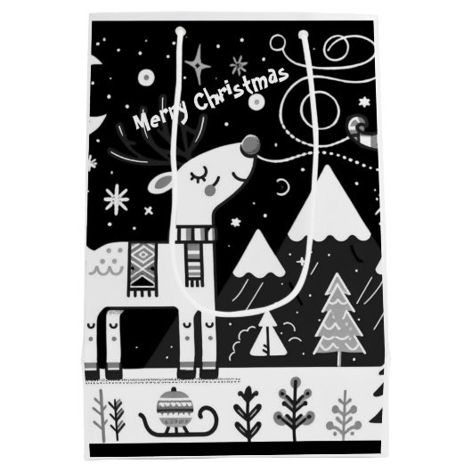 Grappig zwart-wit rendierpatroon medium cadeauzakje (Achterkant)