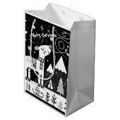 Grappig zwart-wit rendierpatroon medium cadeauzakje (Achterkant Gekanteld)