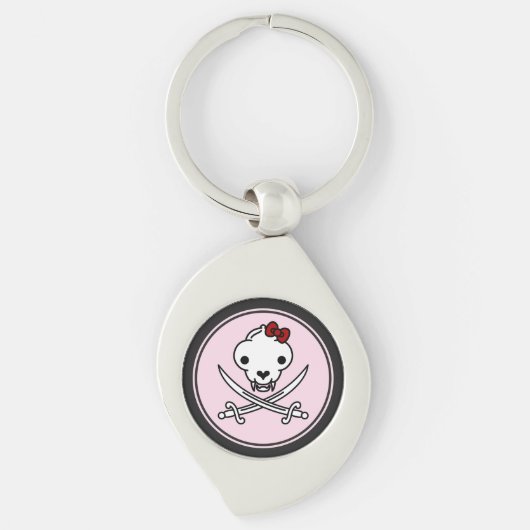 Grappig Zwart Wit Roze Jolly Kat Pirate Skull Sleutelhanger (Voorkant)