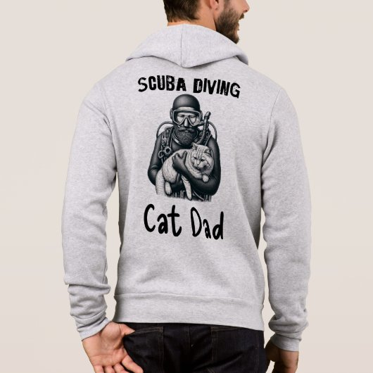 Grappig Zwart & Wit SCUBA Cat Dad Hoodie (Achterkant)