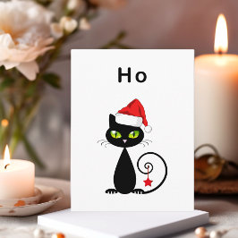 Grappig zwart zittende kerstman kerst kat briefkaart