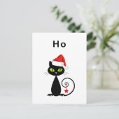 Grappig zwart zittende kerstman kerst kat briefkaart (Staand voorkant)