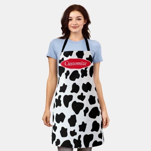Grappig zwarte en witte koe vlekkeuken schort (Gedragen)