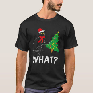 Grappig zwarte kerstboom boven kat wat t-shirt