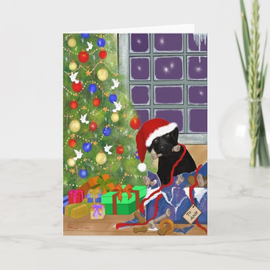Grappig, zwarte Labrador Kerstmis Feestdagen Kaart (Voorkant)