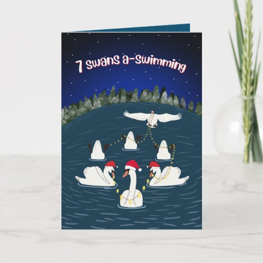 Grappig zwemmen 12 dagen van Kerstmis Zwanen Feestdagen Kaart (Voorkant)