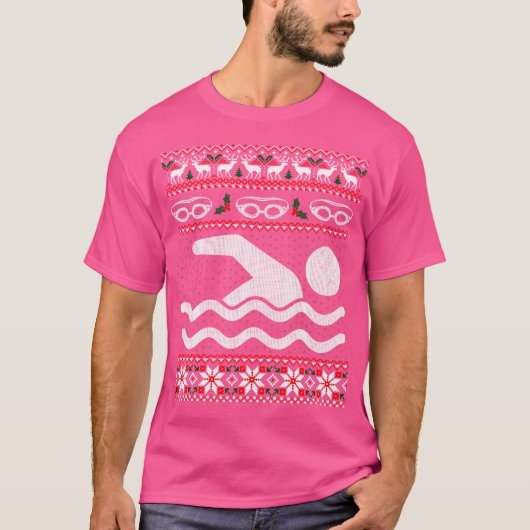 Grappig zwemmen lelijke kerst t-shirt (Voorkant)