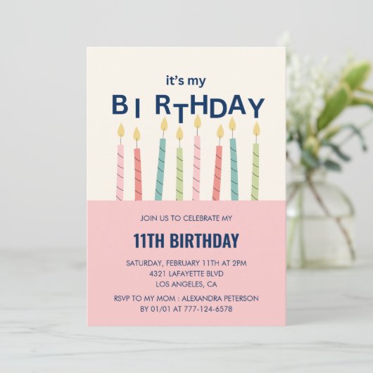 Grappige 11e verjaardag uitnodigingen Verjaardagsk (Staand voorkant)