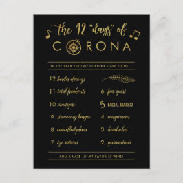 Grappige 12 dagen Corona | Gouden Kerst Zwart Feestdagenkaart