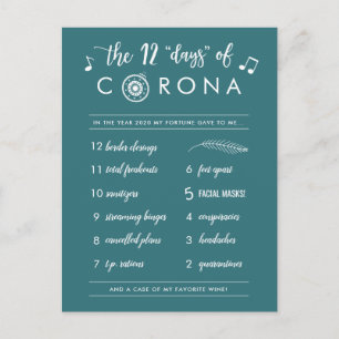 Grappige 12 dagen Corona Modern wit Blauwgroen Feestdagenkaart