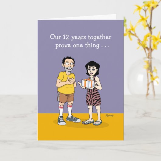 Grappige 12e bruiloft Jubileum Kaart (Gele Bloem)