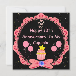 Grappige 13e Jubileum vrouw roze kant cupcake Kaart