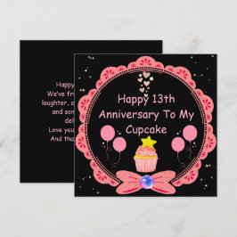 Grappige 13e Jubileum vrouw roze kant cupcake Kaart