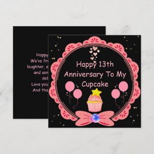Grappige 13e Jubileum vrouw roze kant cupcake Kaart