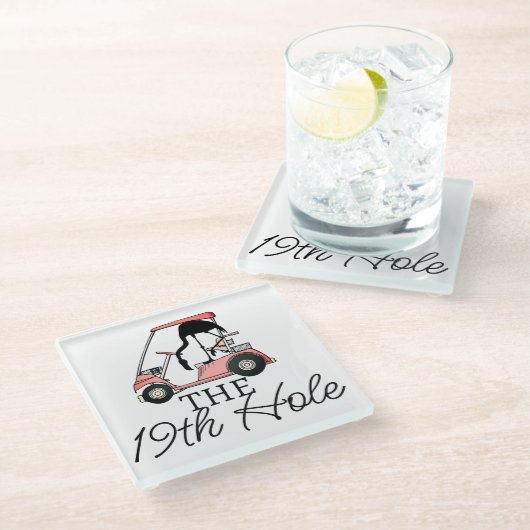 Grappige 19e Hole Golfkar Flamingo Glazen Onderzetter (Schuin)