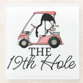 Grappige 19e Hole Golfkar Flamingo Glazen Onderzetter (Voorkant)