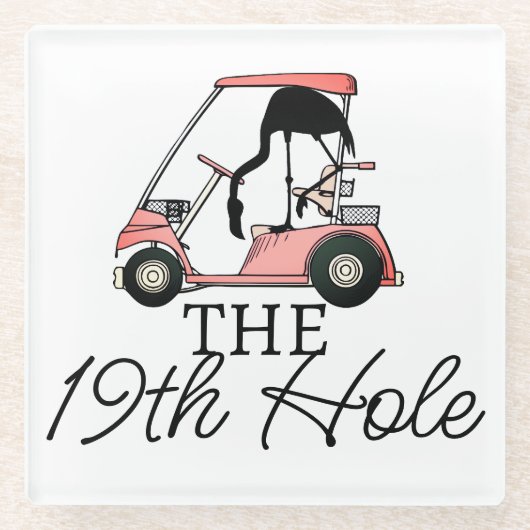 Grappige 19e Hole Golfkar Flamingo Glazen Onderzetter (Voorkant)