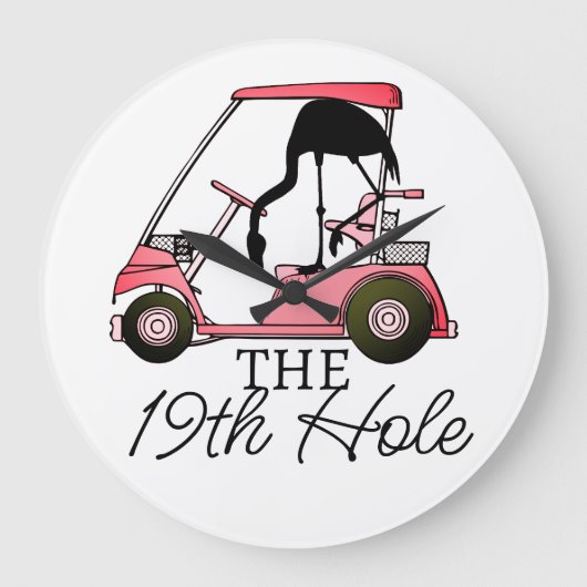 Grappige 19e Hole Golfkar Flamingo Grote Klok (Voorkant)