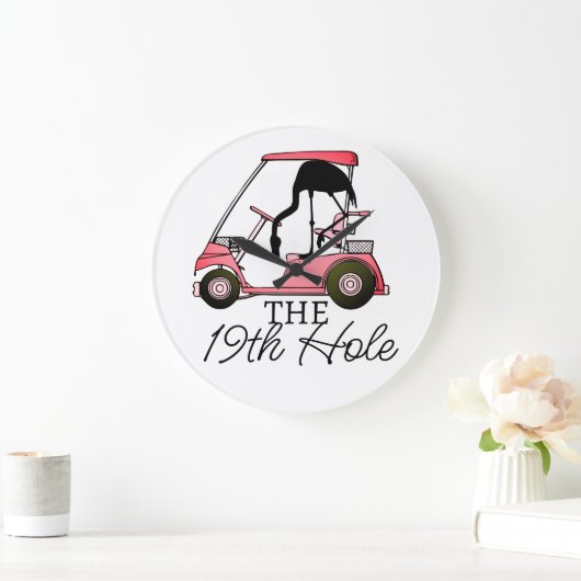 Grappige 19e Hole Golfkar Flamingo Grote Klok (Huis)