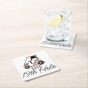 Grappige 19e hole golfkar Flamingo Kartonnen Onderzetters