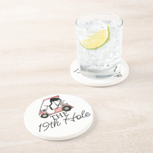 Grappige 19e hole golfkar Flamingo Zandsteen Onderzetter