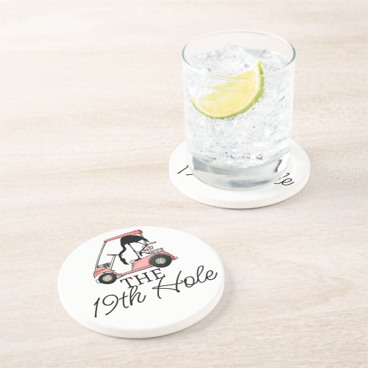 Grappige 19e hole golfkar Flamingo Zandsteen Onderzetter (Zijkant)