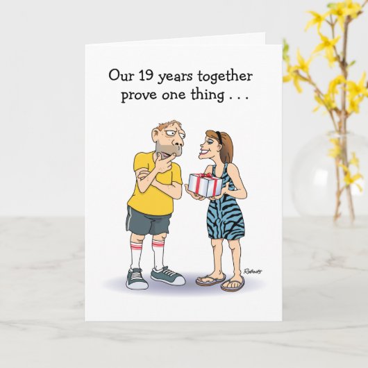 Grappige 19e trouwdag kaart (Gele Bloem)