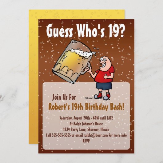 Grappige 19e verjaardagsfeestje uitnodiging met gr (Voorkant / Achterkant)