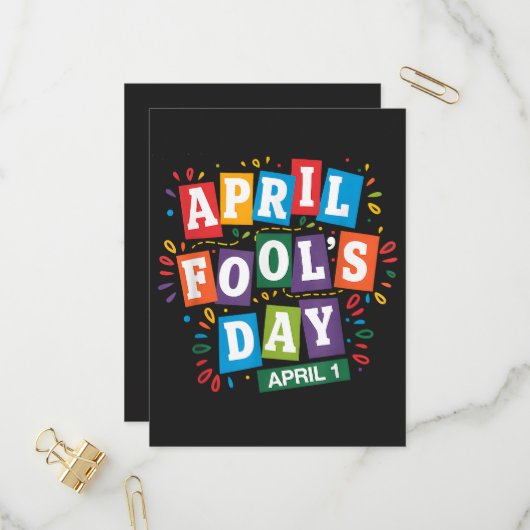 Grappige 1 april-grapjes kit uitnodiging briefkaart (Voorkant / Achterkant in situ)