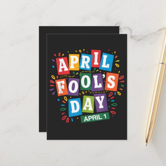Grappige 1 april grappen kit aankondigingskaart (Voorkant / Achterkant in situ)