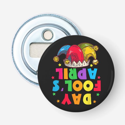 Grappige 1 april-grapprankpakket 1 april-grapjes button flesopener (Voorkant)