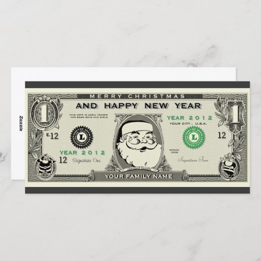 Grappige 1$ Kerstman, Nieuwjaar & Kerstmis Fotokaa Feestdagenkaart (Voorkant / Achterkant)
