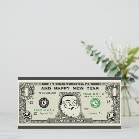 Grappige 1$ Kerstman, Nieuwjaar & Kerstmis Fotokaa Feestdagenkaart (Staand voorkant)