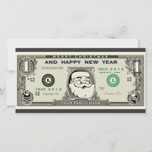 Grappige 1$ Kerstman, Nieuwjaar & Kerstmis Fotokaa Feestdagenkaart (Voorkant)
