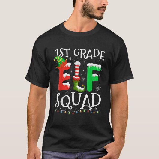 Grappige 1e klas Elf Squad Leraar Student Kerstmis T-shirt (Voorkant)