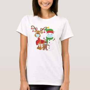 Grappige 2021 Rendier Sneeuwpop Gezichts maskers T-shirt