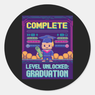 Grappige 2025 Gamer Level Complete Master College Ronde Sticker