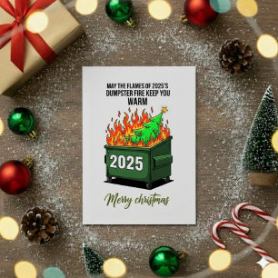 Grappige 2025 vuilnisbak brand kerst wenskaart feestdagenkaart