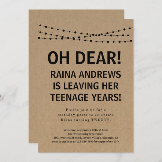 Grappige 20e verjaardag uitnodiging (Voorkant / Achterkant)