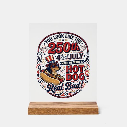 Grappige 250e 4 juli Hot Dog Dachshund Acryl Bord (Voorkant)