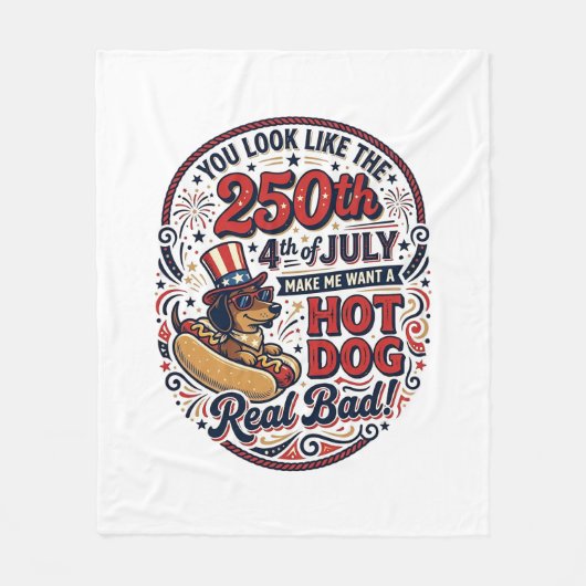 Grappige 250e 4 juli Hot Dog Dachshund Fleece Deken (Voorkant)