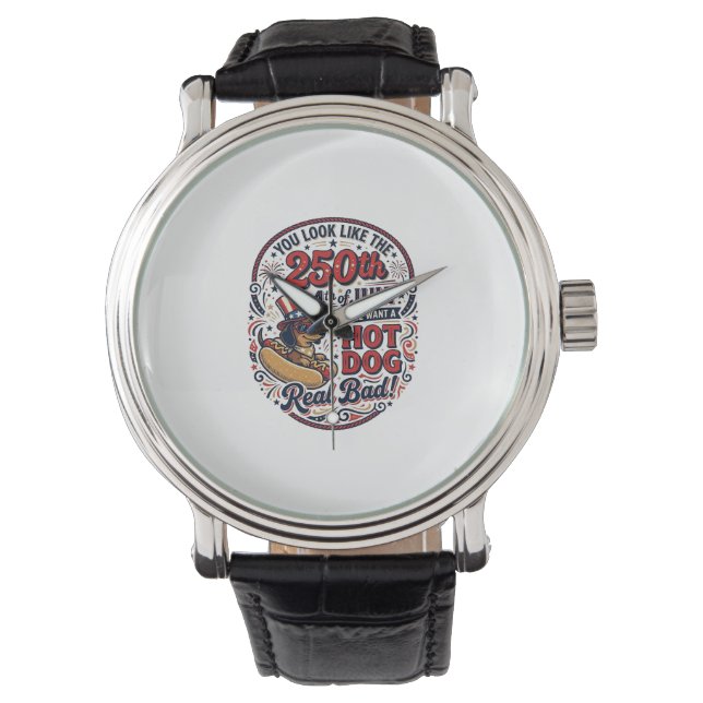 Grappige 250e 4 juli Hot Dog Dachshund Horloge (Voorkant)