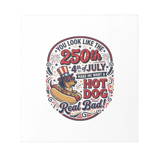 Grappige 250e 4 juli Hot Dog Dachshund Notitieblok (Voorkant)