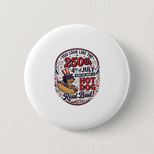 Grappige 250e 4 juli Hot Dog Dachshund Ronde Button 5,7 Cm (Voorkant)